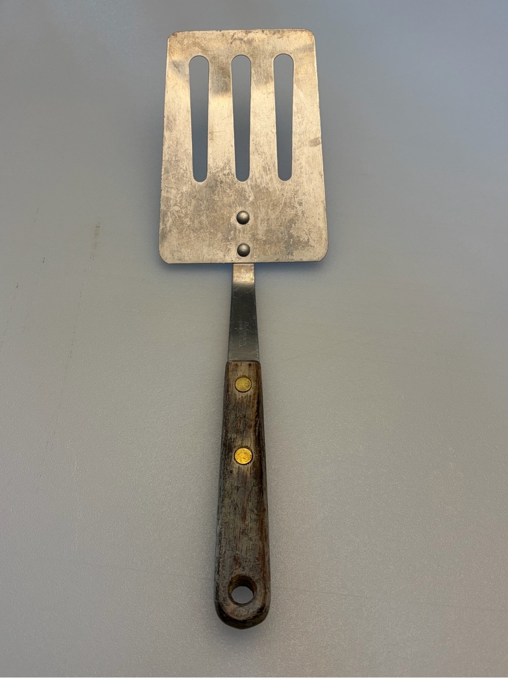 Vintage Robinson Slotted Metal Spatula with Wood Handle - Brown/Silver